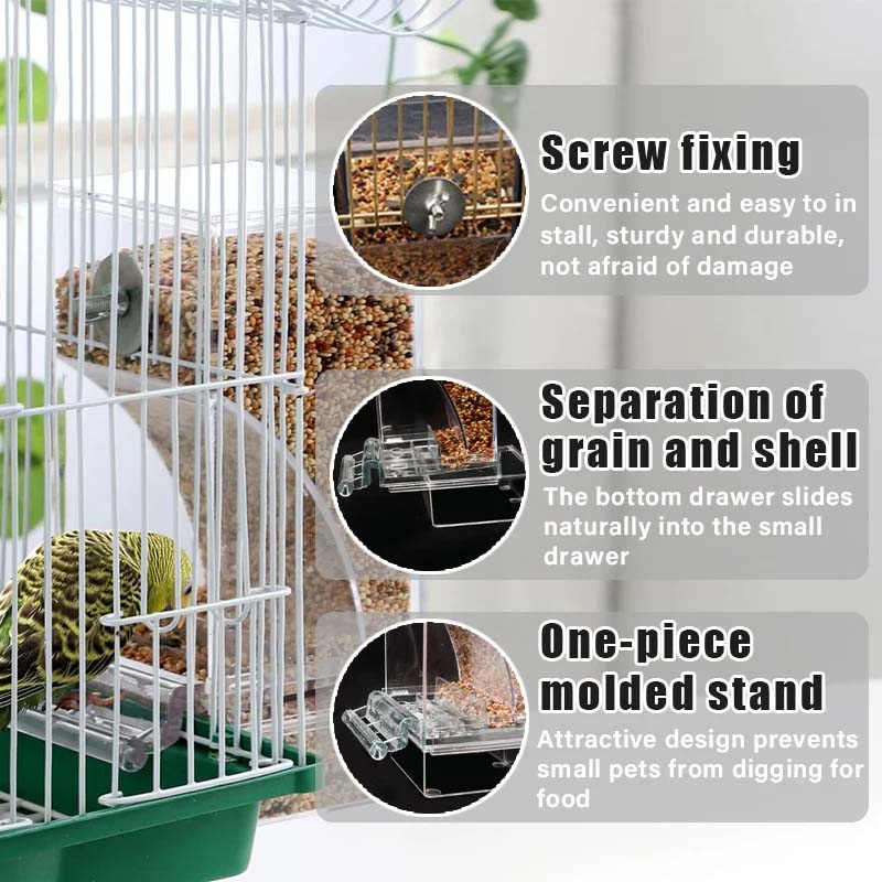 Automatic transparent bird feeder without spills