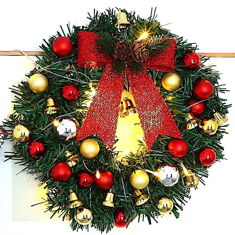 Christmas Wreath Branches Bells Christmas Lights String Decoration Lights