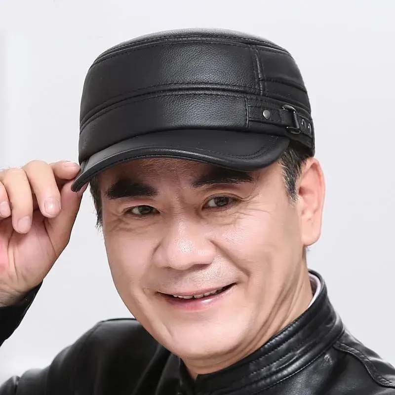 New winter hat for men with lambskin ear protection flat visor
