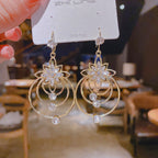 Crystal Lotus Three Ring Earrings