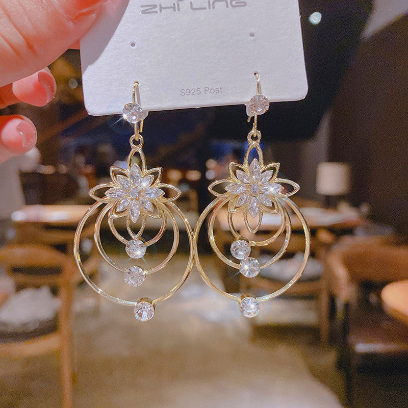 Crystal Lotus Three Ring Earrings