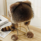 Sweet Faux Fur Raccoon Tail Parent-Child Plush Hat