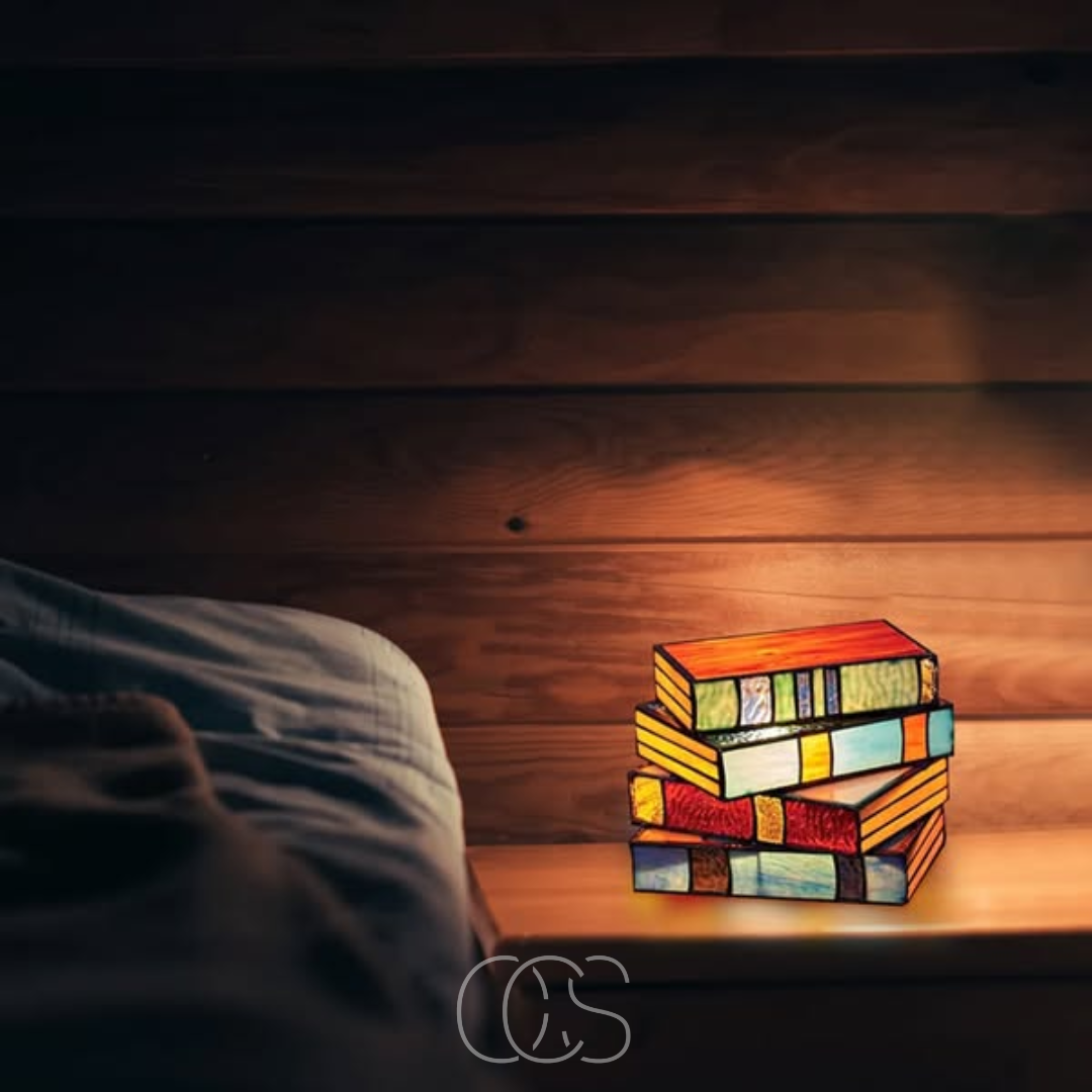 Wireless Mosaic Book Lamp – Tiffany Style Decorative Table Light for Reading & Ambience