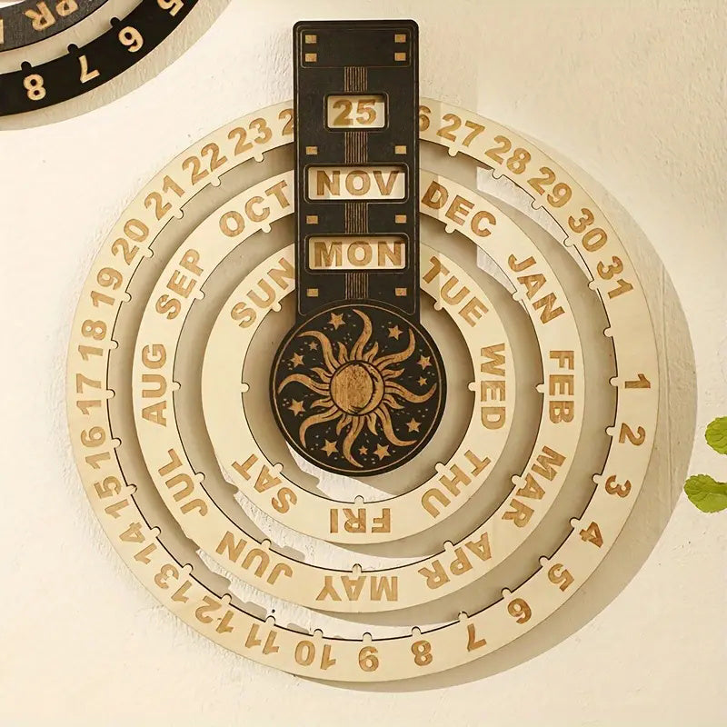 Wood Rotating Circular Perpetual Calendar