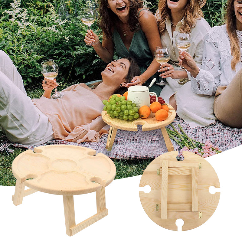 Wooden Outdoor Folding Picnic Table-With Glass Holder
