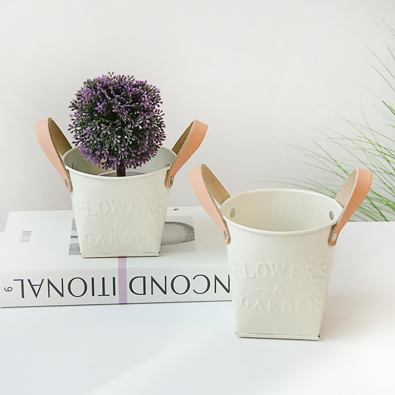 Decorative plant pots with leather handles – flower pots for home and garden