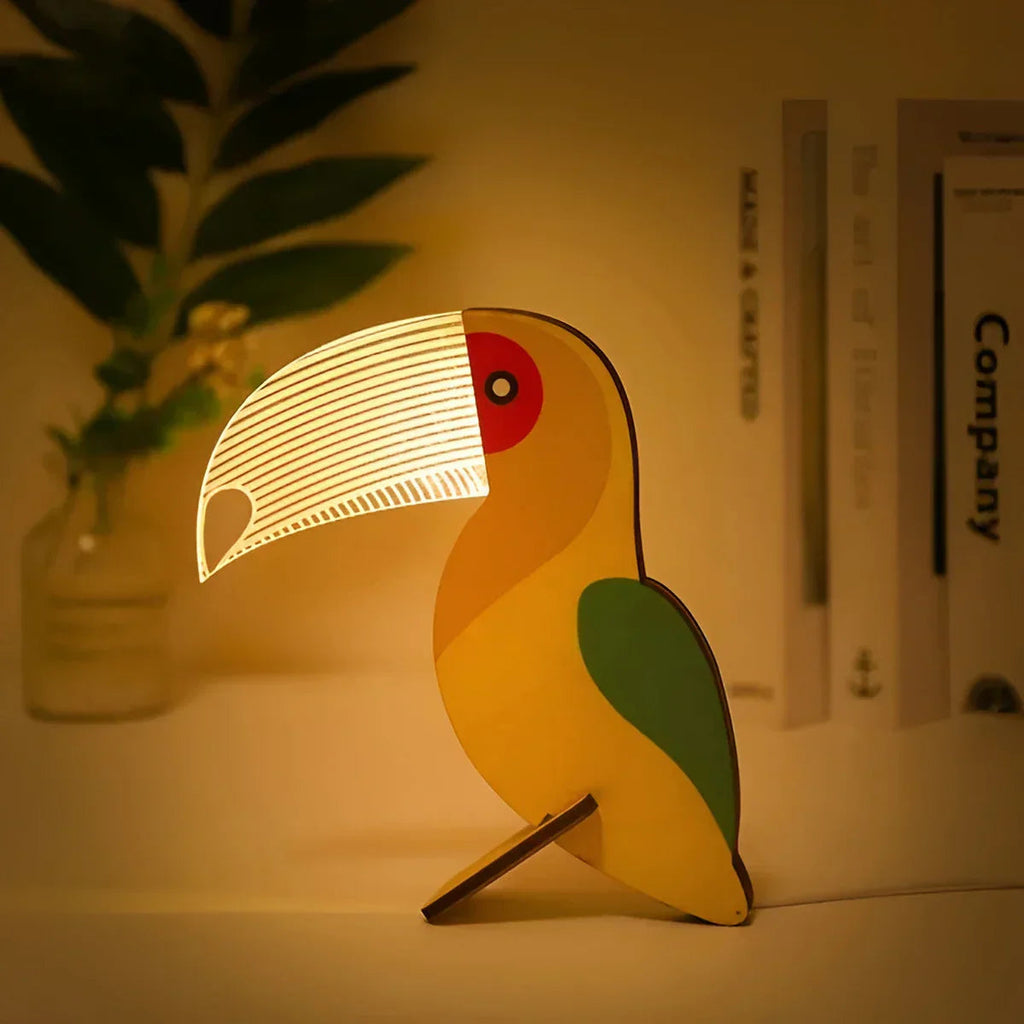 Animal Figure Table Lamp Made of Wood