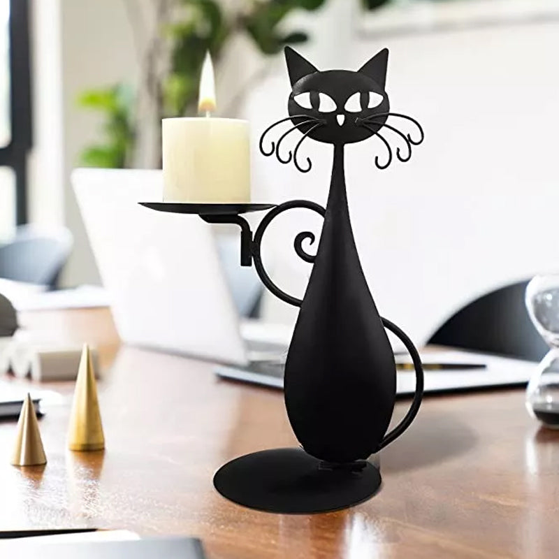 Candle holder black cat