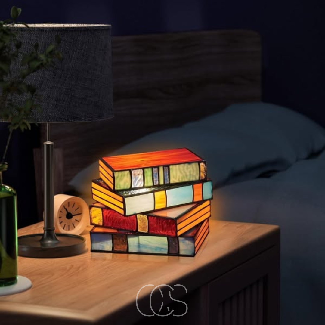Wireless Mosaic Book Lamp – Tiffany Style Decorative Table Light for Reading & Ambience