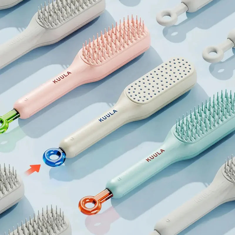 Self-cleaning anti-static massage comb