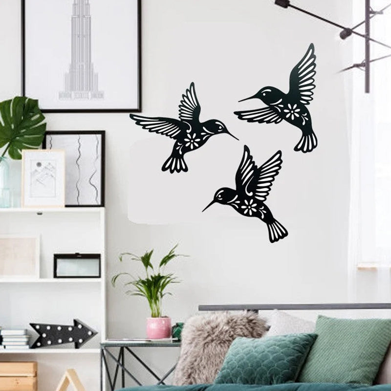 Set of 3 Metal Hummingbird Wall Art Decoration