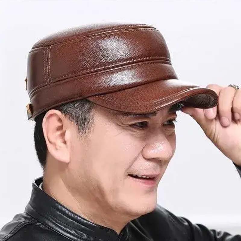 New winter hat for men with lambskin ear protection flat visor