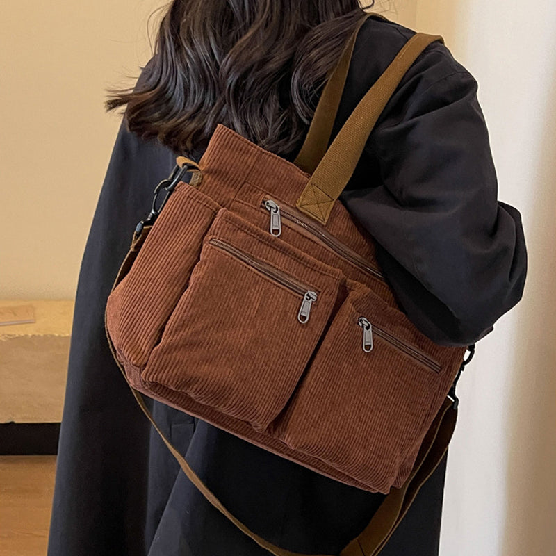 Single-colored Corduroy Tote Bag