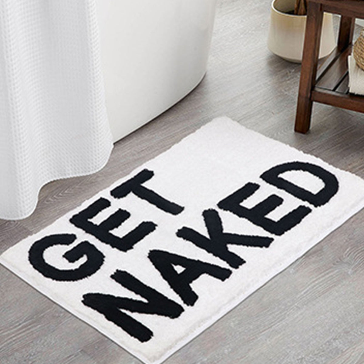 Feblilac Get Naked White Floor Bathroom Mat, 50x80cm Bathroom Rug, Plush Water-Absorbent, Non-Slip Toilet Mat, Artificial Bathroom Mats, Best Bath Rugs