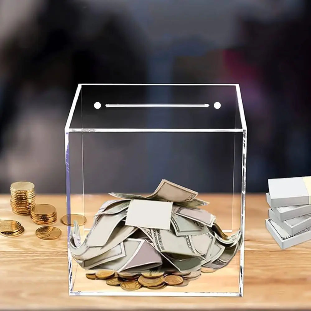 Unopenable transparent acrylic piggy bank
