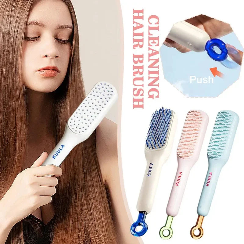 Self-cleaning anti-static massage comb