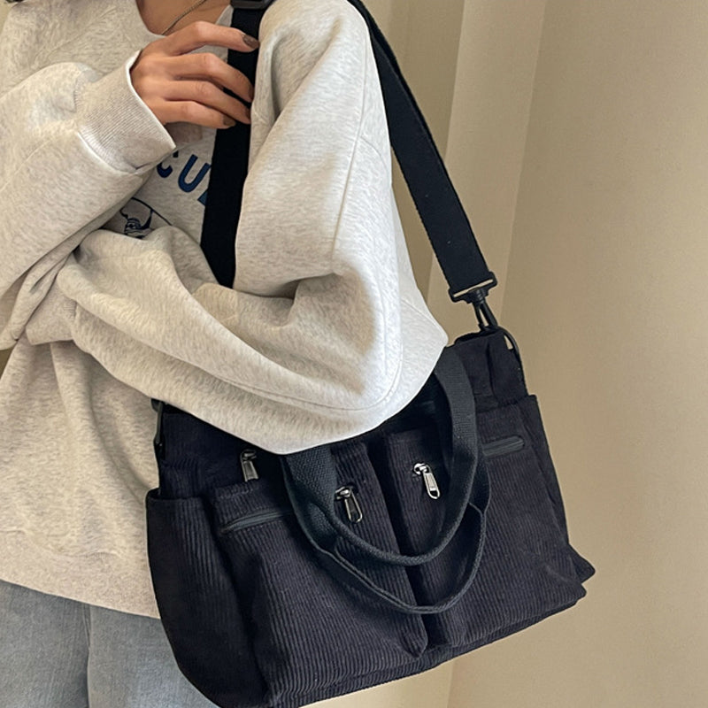 Single-colored Corduroy Tote Bag