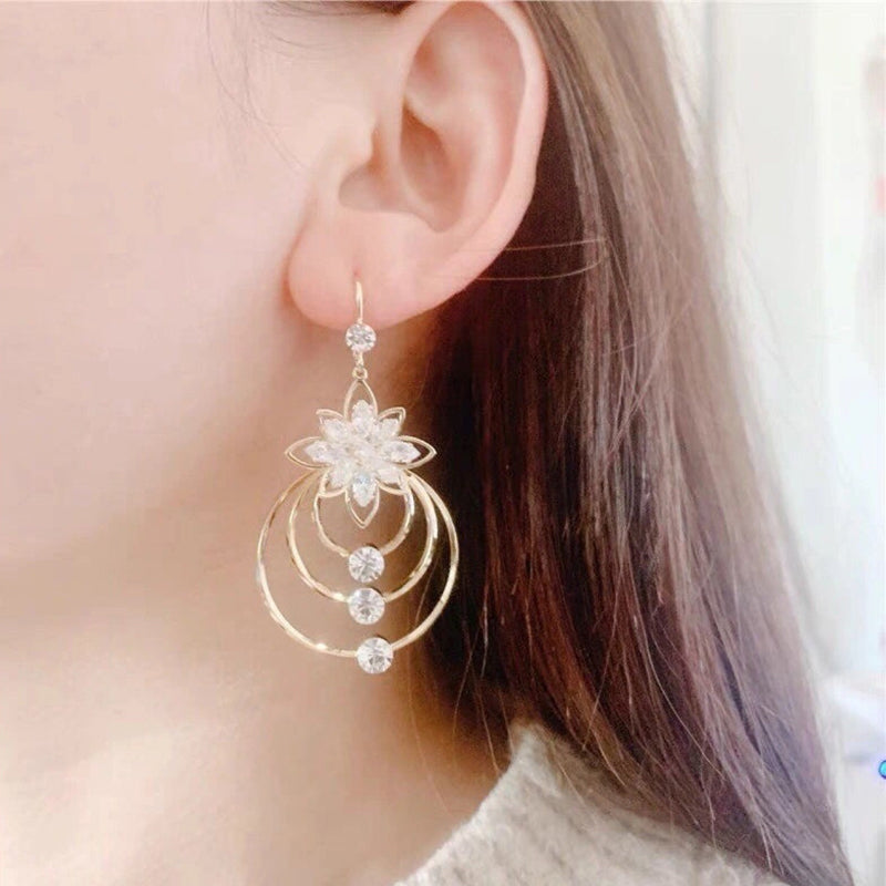 Crystal Lotus Three Ring Earrings