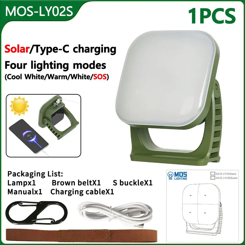 80W LED Solar-Rechargeable Camping Lamp with Magnet and Zoom Function