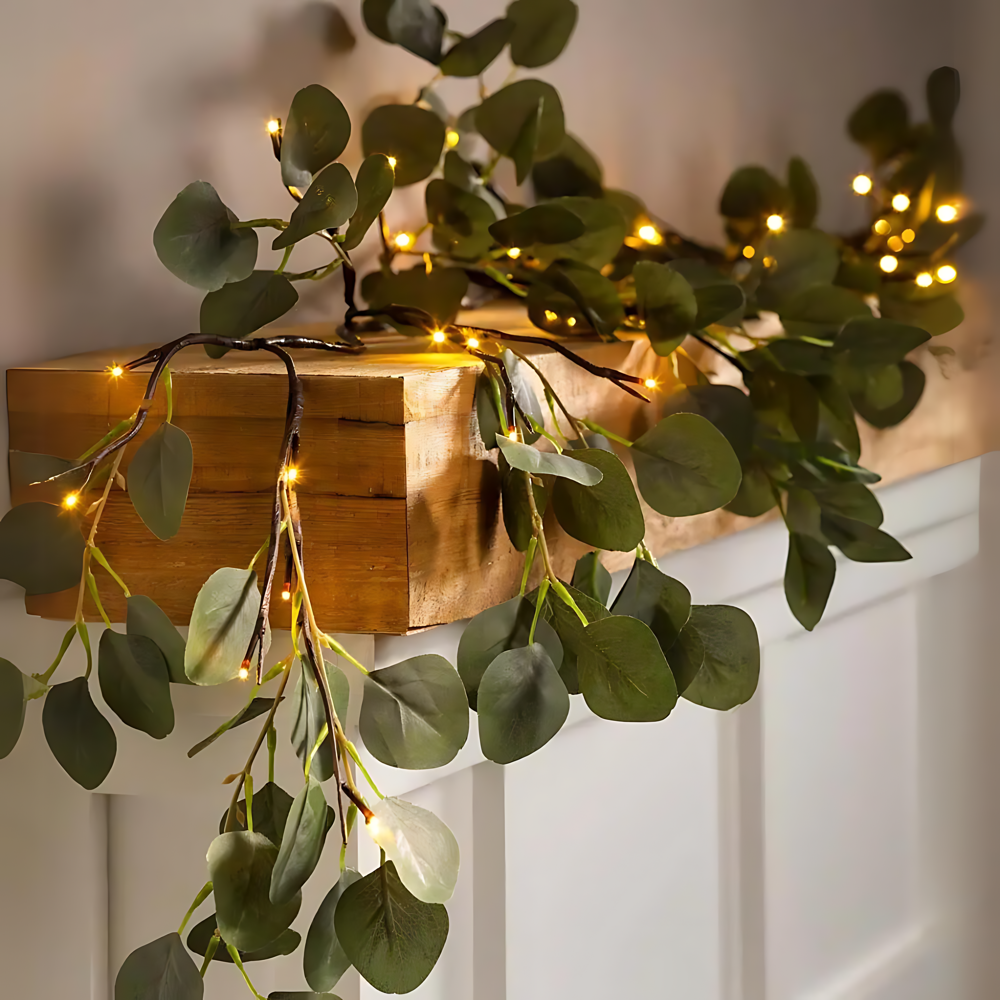 Battery-Operated Lighted Artificial Eucalyptus Garland or Branch Décor - Effortless ambiance for any occasion.