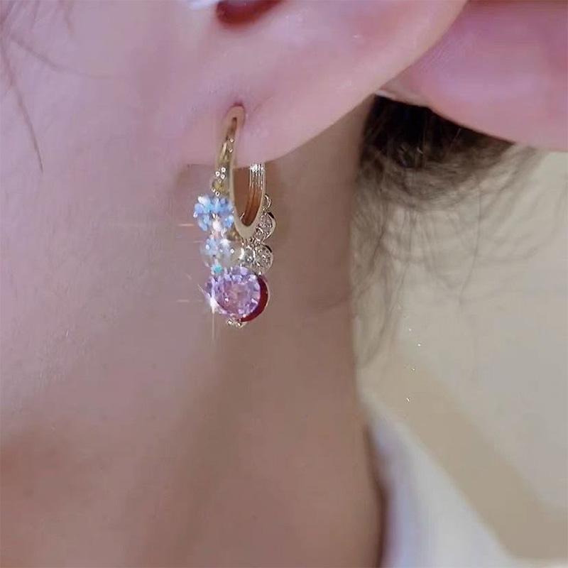 Gold Glitter Colorful Zircon Earrings