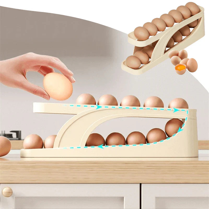 Self-organizing egg shelf for maximum freshness