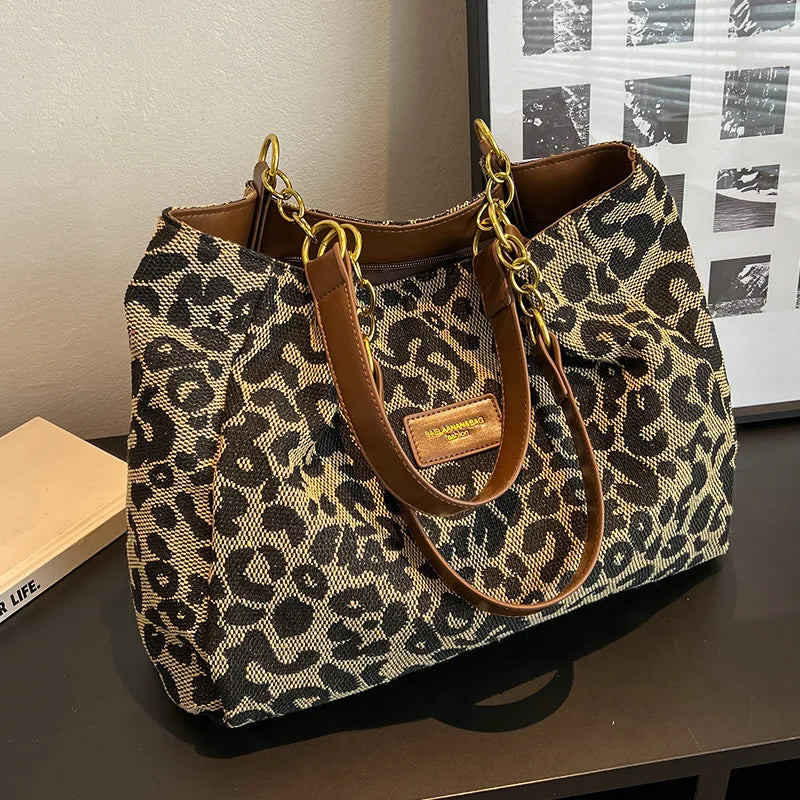 Ladies Handbag Leopard Print One Size Faux Leather