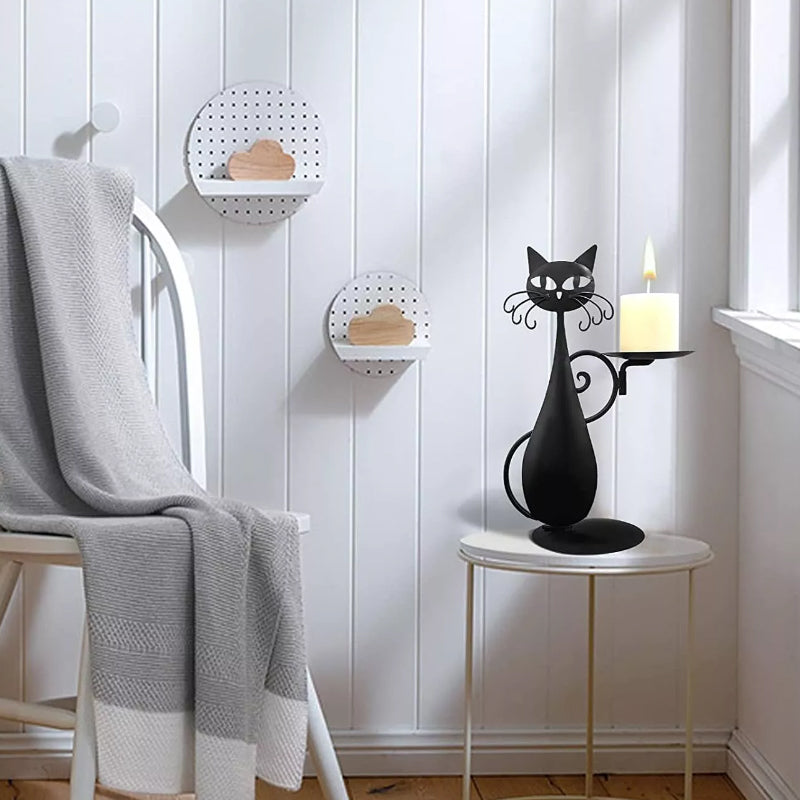 Candle holder black cat
