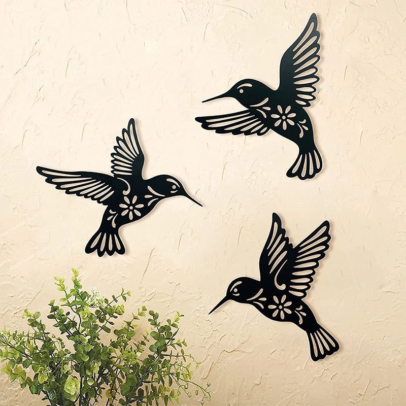 Set of 3 Metal Hummingbird Wall Art Decoration
