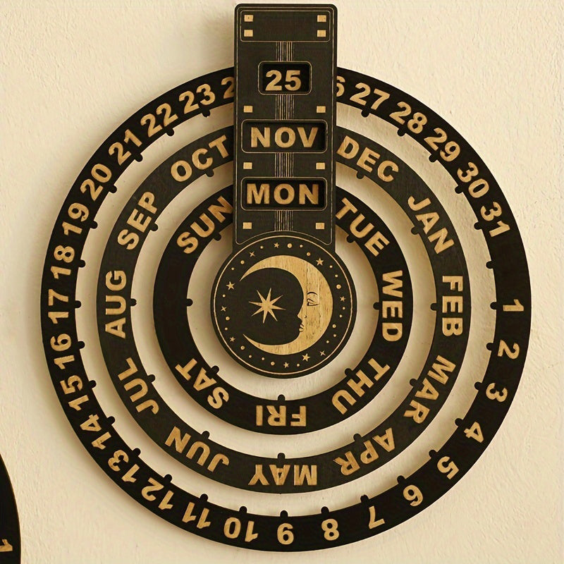 Wood Rotating Circular Perpetual Calendar