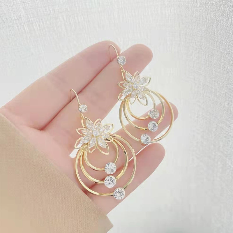 Crystal Lotus Three Ring Earrings