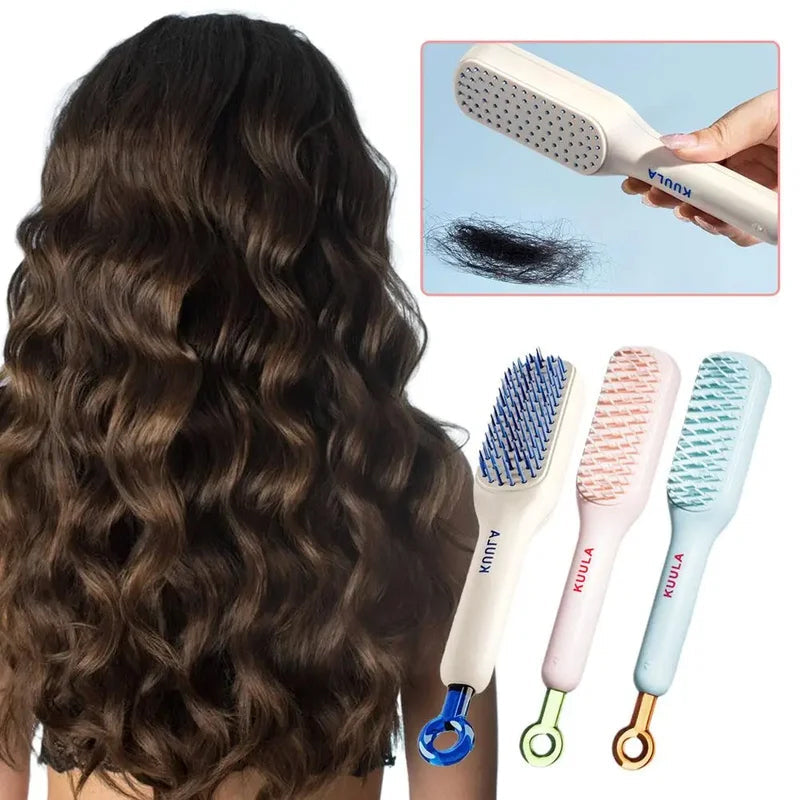 Self-cleaning anti-static massage comb