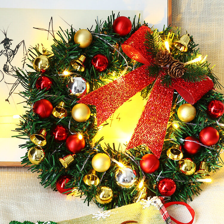 Christmas Wreath Branches Bells Christmas Lights String Decoration Lights