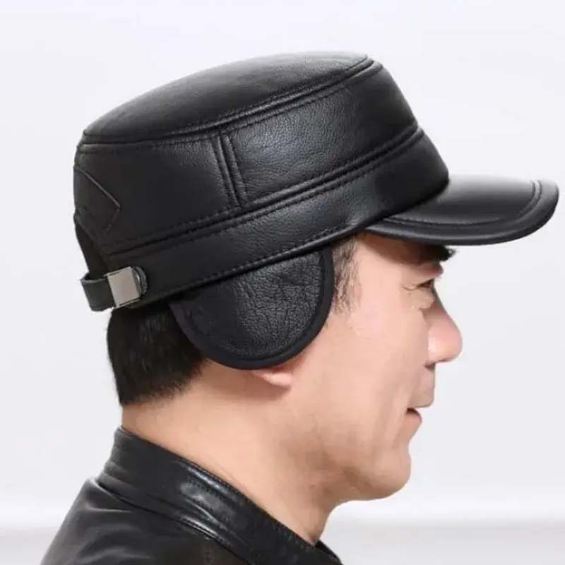 New winter hat for men with lambskin ear protection flat visor