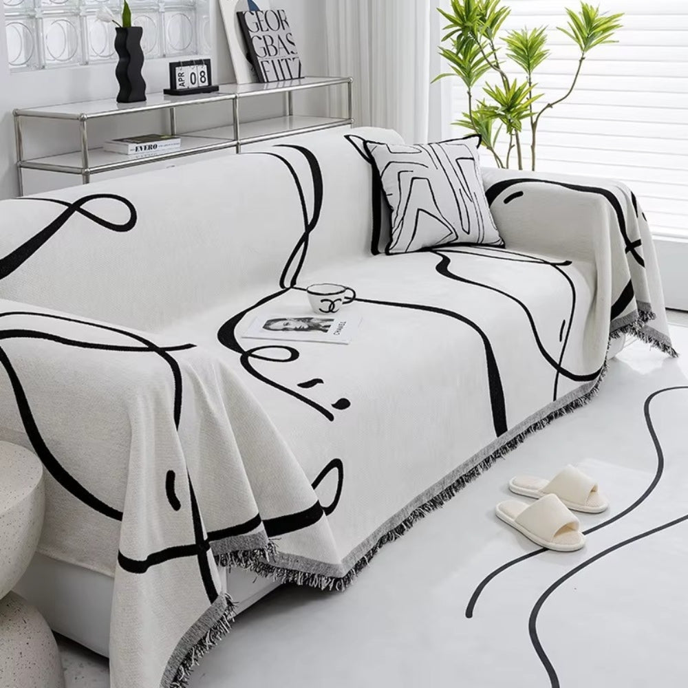 Abstract Line Reversible Chenille Sofa Cover