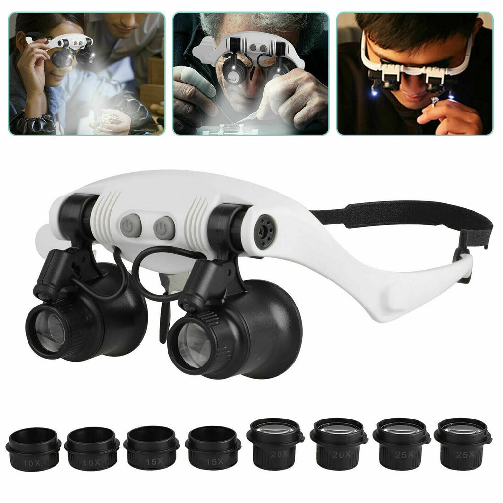 Headband Head Enlarger 8 Lenses LED Light Jeweler Glasses