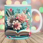 3D Artistic Beautiful Floral Books Coffee Mug - Book Lover Gift