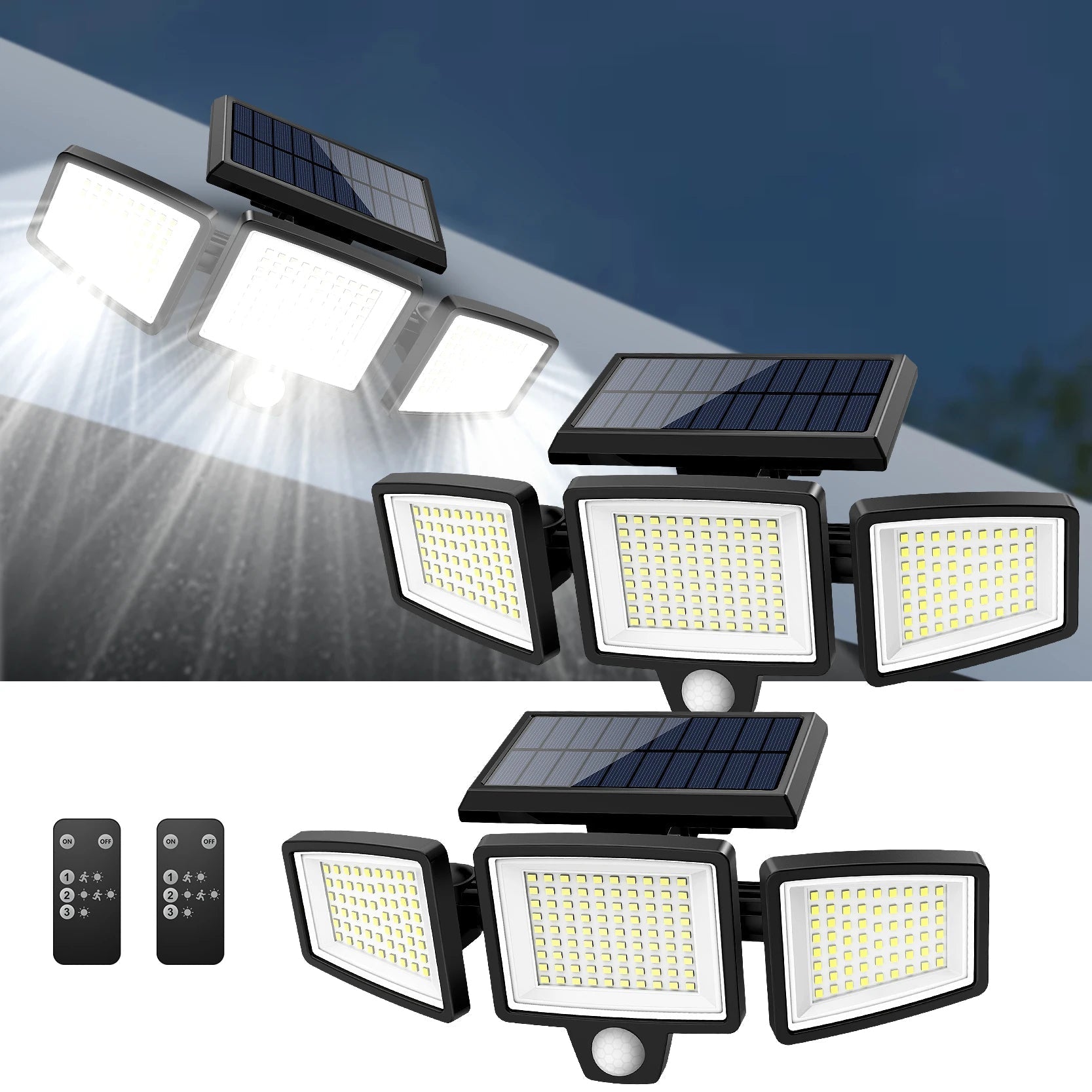 Triple Head Motion Sensor Solar Lights for Outdoor