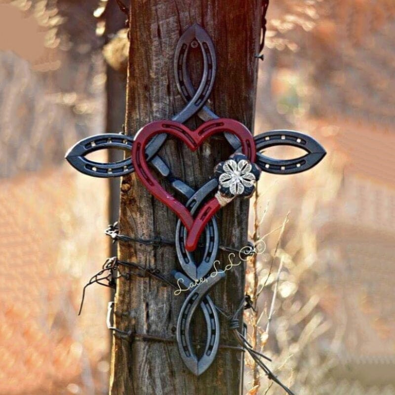 Natural Horseshoe Cross with Heart