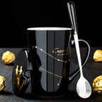12 Zodiac Signs Black Ceramic Mug with Lid Spoon
