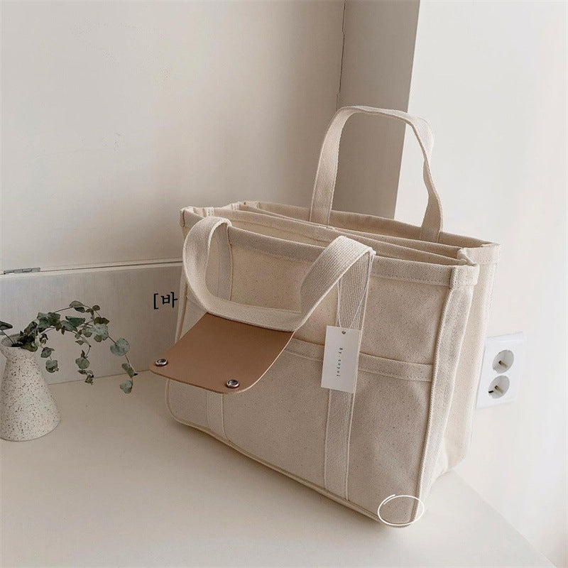 Solid Color Canvas Shopper Bag