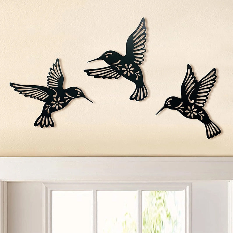Set of 3 Metal Hummingbird Wall Art Decoration