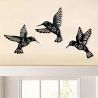 Set of 3 Metal Hummingbird Wall Art Decoration