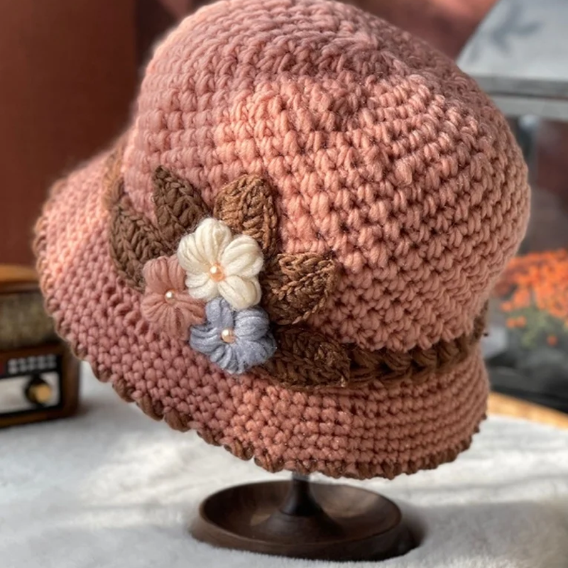 French Thick Women's Flower Knit Wool Hat