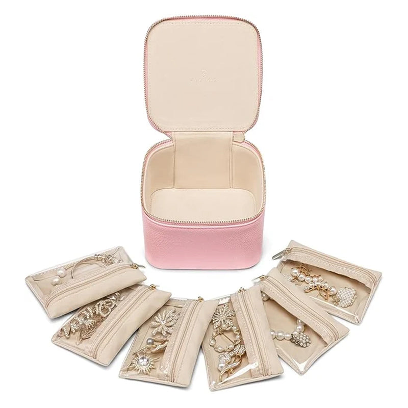 Leather jewelry box for travel