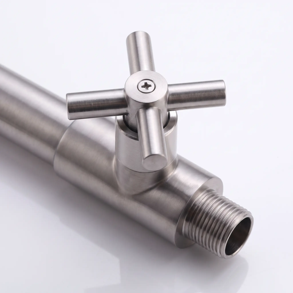 Contemporary Wall-Mounted Bathroom Faucet Cross Handles Stainless Steel Faucet