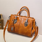 New handbags made of oil wax leather Boston, large tote bag made of soft leather