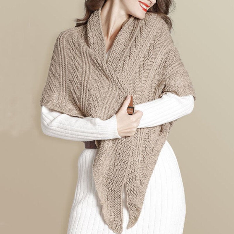 Triangular Knit Scarf with Leather Loop