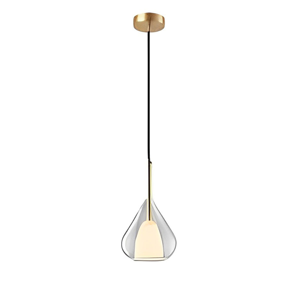 Industrial pendant light with double glass and raindrop design - Small hanging lamp for dining room and kitchen, modern minimalist design