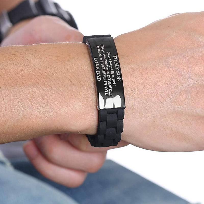 Silicone bracelet with stainless steel plate